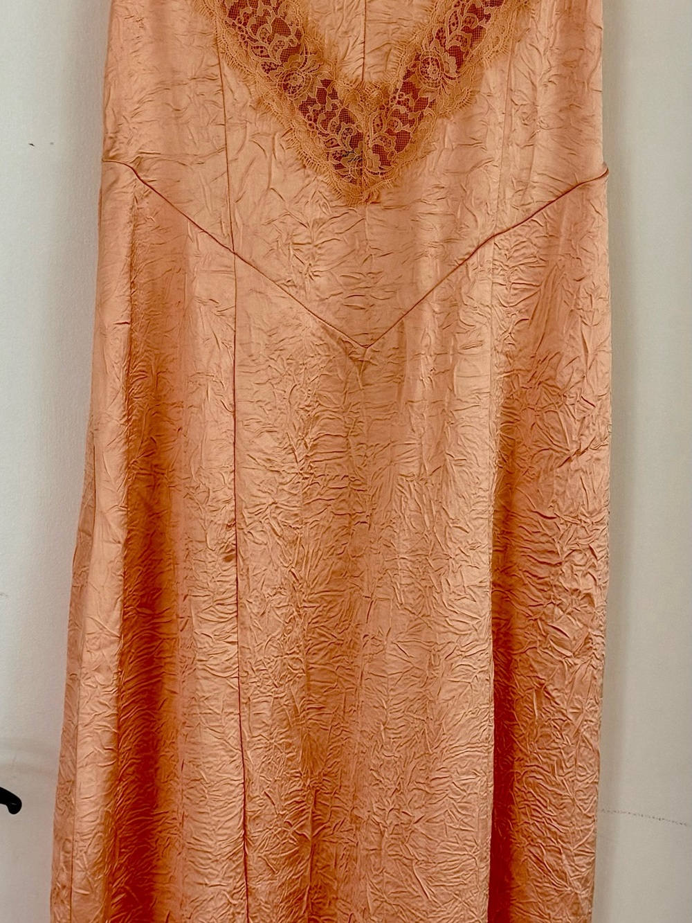 Free People Peach Lace-Trim Satin Slip